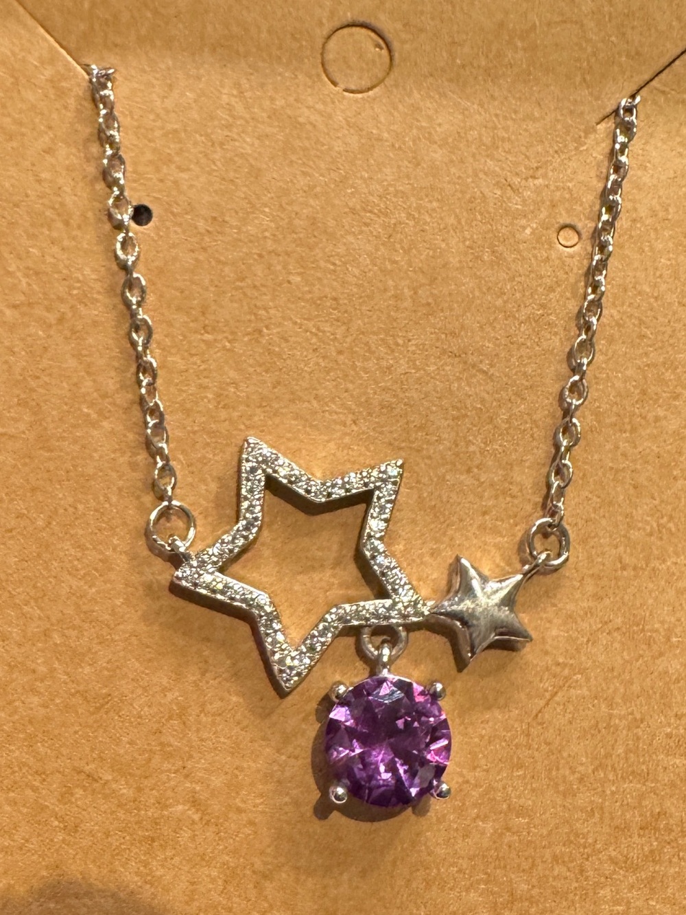 Moissanite 2CTW Silver Star Necklace with Purple Gem